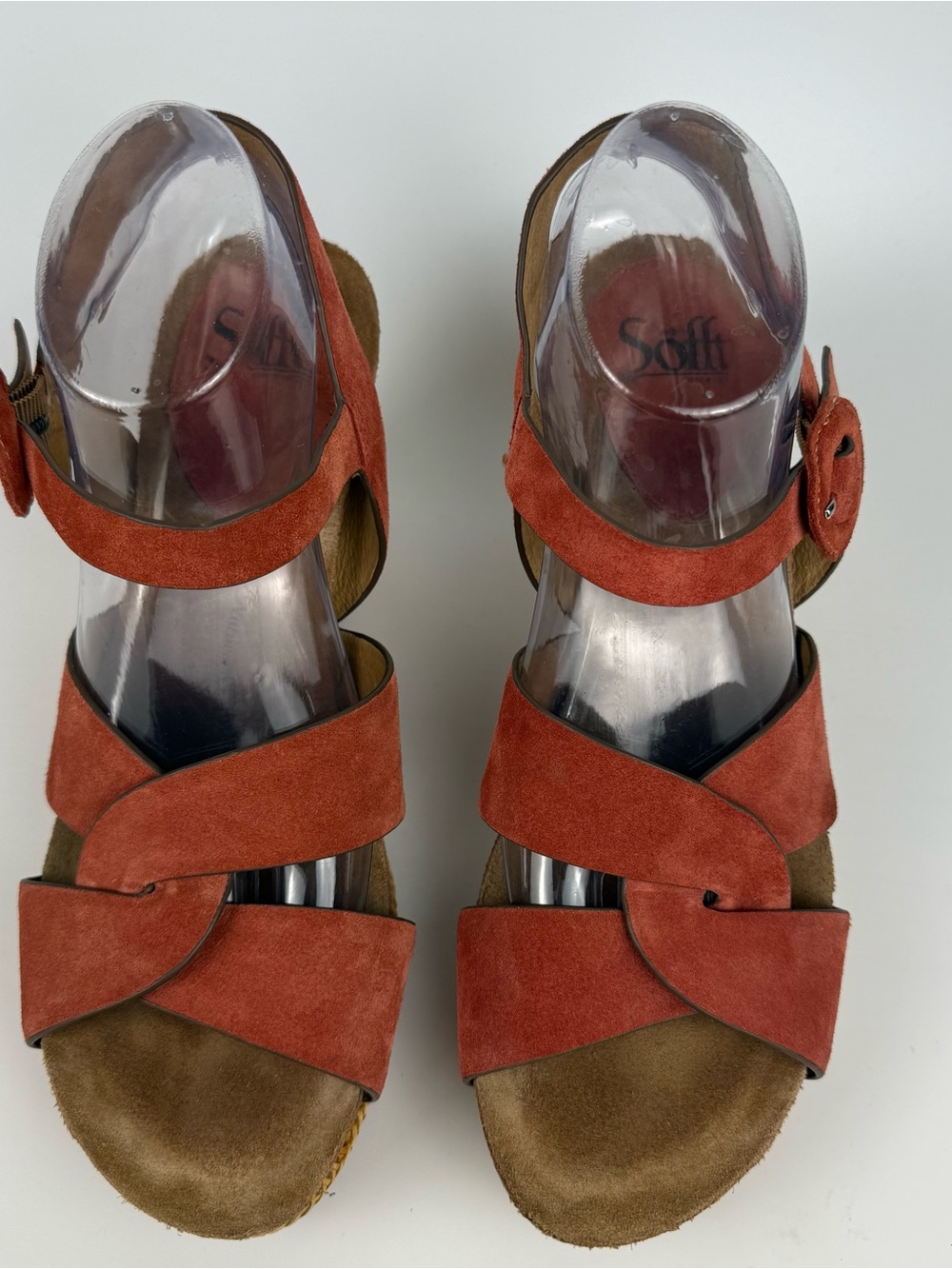 Sofft Casidy Coral Suede Platform Wedge Sandal Wicker Woven Shoes Size 10 - Picture 4 of 9